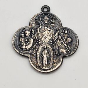 Vintage Sterling Silver 4 Way Jesus, Mary, St. Christopher, & St. Joseph Cross